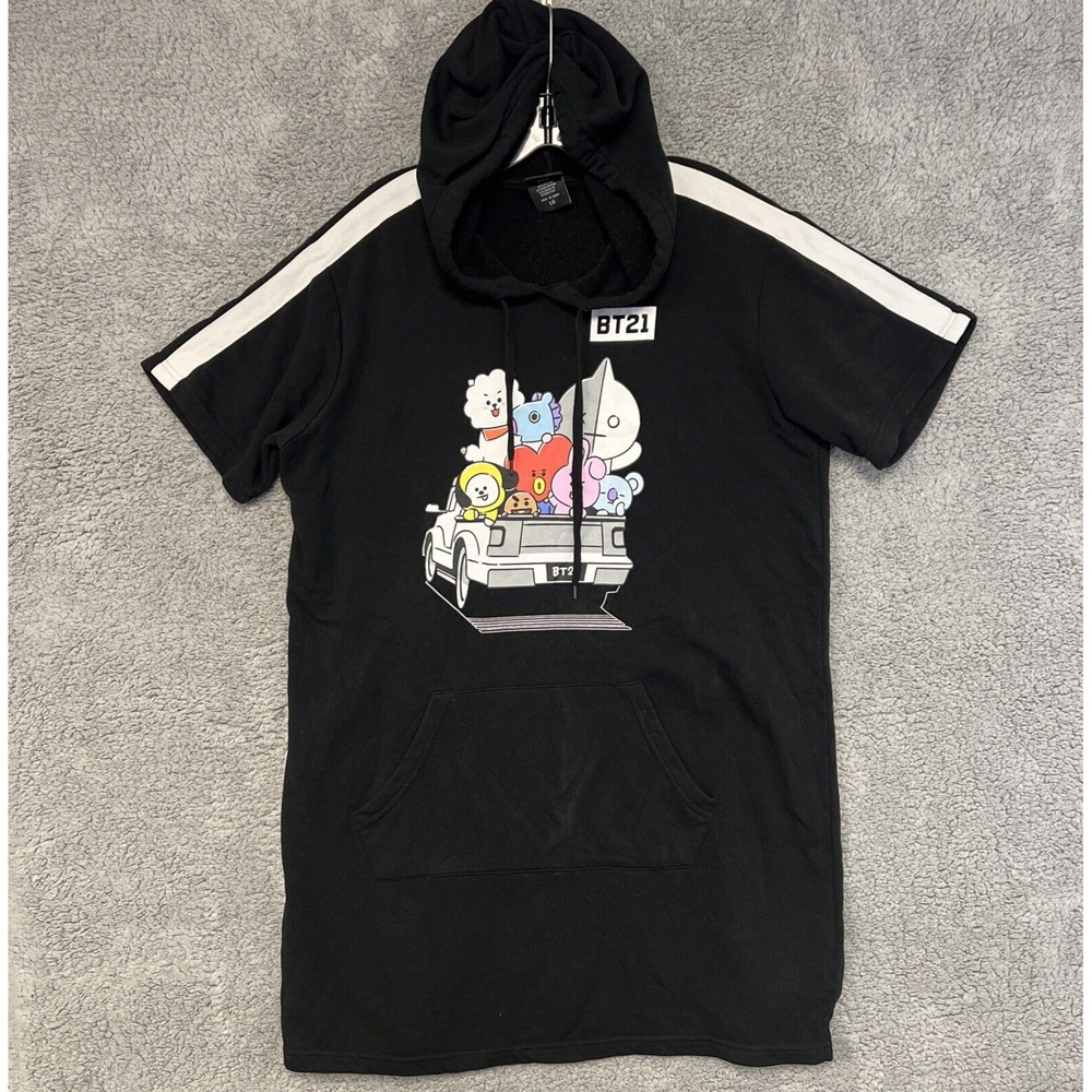 Hot Topic BT21 Hoodie Dress Women's Size S Black Friends Kangaroo Pocket K-Pop